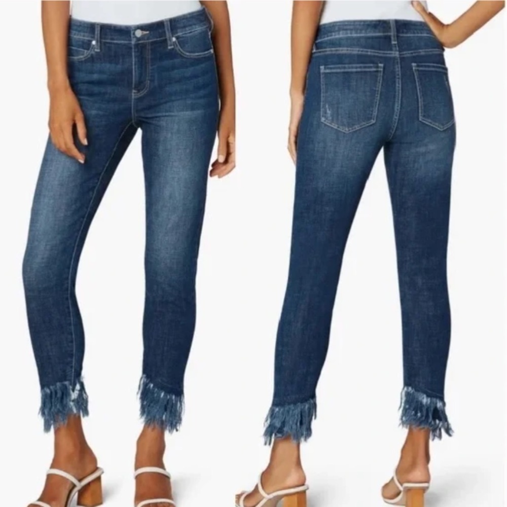 Liverpool Women 4/27 Blue Dallas Fray Denim Mid-Rise Frayed Hem Skinny Crop Jean